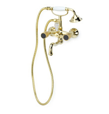 Смеситель для ванны Boheme Royal Cristal с душевым комплектом золото/черный кристалл 293-Royal/CRST black