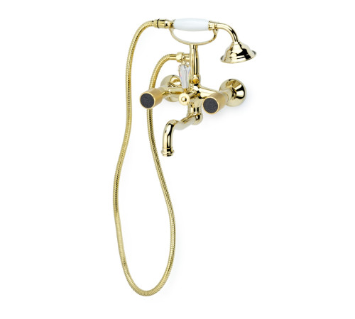 Смеситель для ванны Boheme Royal Cristal с душевым комплектом золото/черный кристалл 293-Royal/CRST black