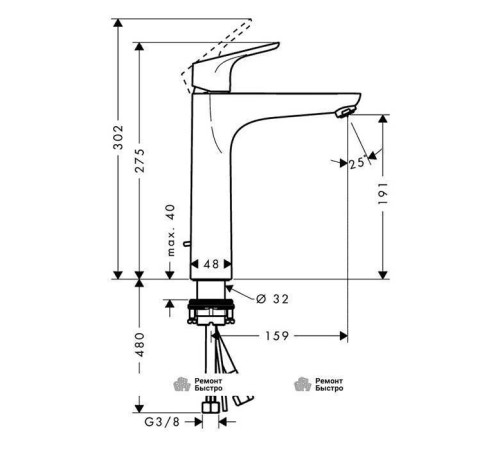 Смеситель для раковины Hansgrohe Focus высокий с донным клапаном хром 31608000