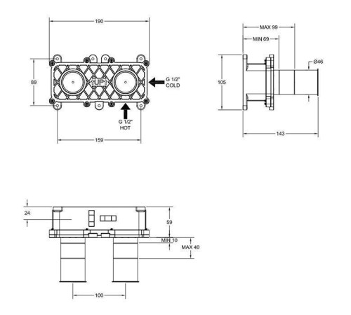 Встраиваемая часть для смесителя с изливом Gessi Parti Incasso steel brushed 54198#239