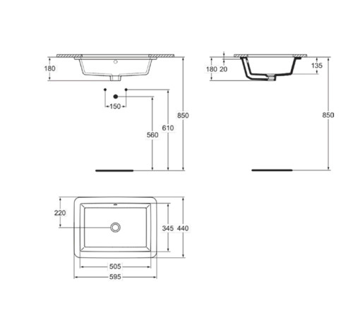 Раковина встраиваемая снизу Ideal Standard Strada 59.5x43.5 см без отверстия белый K077901