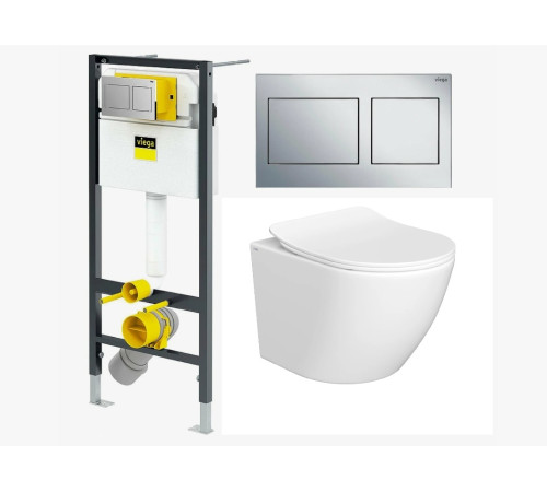 Комплект унитаз подвесной AQUAme 2002PRO Tornado и инсталляция Viega Prevista Dry AQM2002596PRO