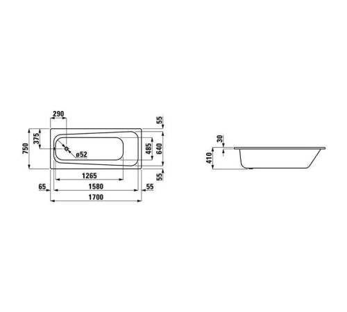 Ванна встраиваемая Laufen Pro 170x75 см стальная шумоизоляция антискольжение белый 2.2595.0.600.040.1