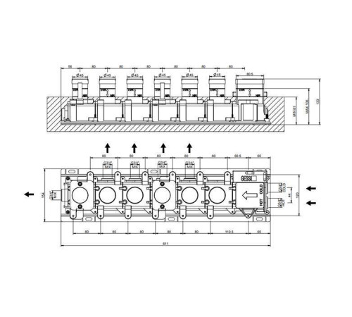 Встраиваемая часть для термостатического смесителя Gessi Hi-Fi на 5 выходов 3/4 63017#031