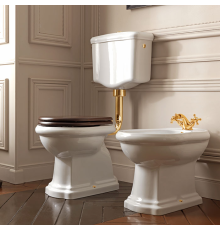 Унитаз приставной Kerasan Retro 72х38.5 см с низким бачком слив в стену белый/золото 751391/760391/101101/108201/757191