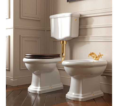 Унитаз приставной Kerasan Retro 72х38.5 см с низким бачком слив в стену белый/золото 751391/760391/101101/108201/757191