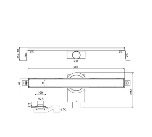 Трап душевой Plumberia Selection PS LINEAR 6x90 мм комбинированный затвор черный матовый PSL90NO