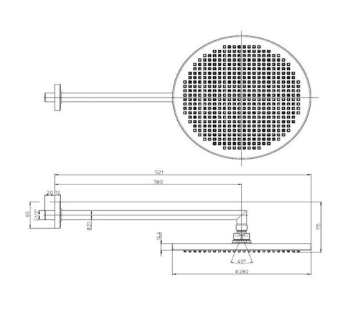 Верхний душ Bossini Apice 280 мм с настенным держателем черный матовый H70430I.073