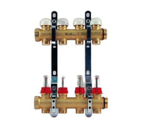 Коллектор распределительный Tiemme FLOOR 1 латунный 5 выходов 3/4 x 18 Евроконус с расходомерами 3850016