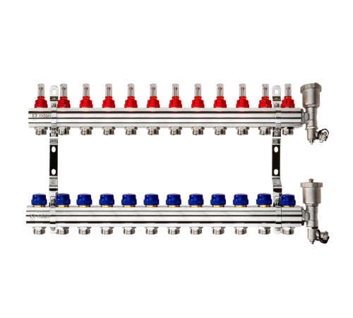 Комплект коллекторов Ридан FHF-12RF set 12 контуров с расходомерами, кронштейнами и воздухоотводчиками 088U0732R