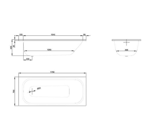Ванна стальная Bette Form 175х75х42 см антишум Glaze Plus 2949-000 AD PLUS