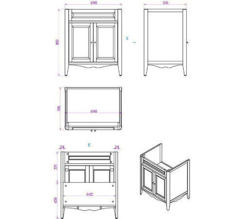 Комплект мебели для ванной Tiffany World Veronica Nuovo 73 см напольный белый VER2073-B/AR834bi