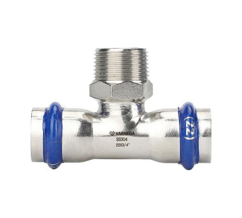 Тройник раструбный Varmega Inox Press с наружной резьбой 18х1/2х18 мм VM721180418