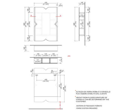 Зеркало-шкаф Devon&Devon Papillon 55х80х14 см деревянные полки PAPILLON.CAB