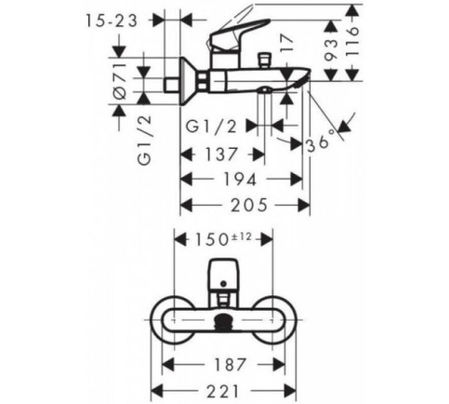 Смеситель для ванны и душа Hansgrohe Logis хром 71400000