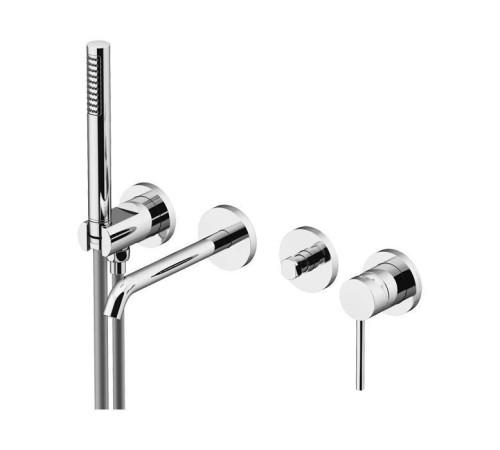 Смеситель для ванны встраиваемый на 4 отверстия Gattoni Circle Two с ручной лейкой хром 9105/91C0