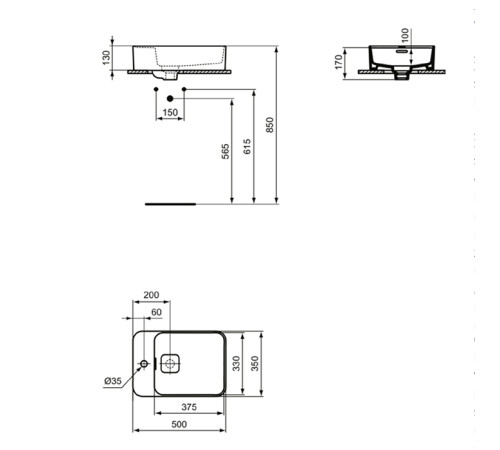 Раковина накладная Ideal Standard Strada II 50x35 см 1 отверстие белый T296401