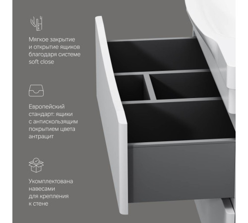 Тумба под раковину подвесная AM.PM Like 80 см 2 ящика белый глянец M80FHX0802WG