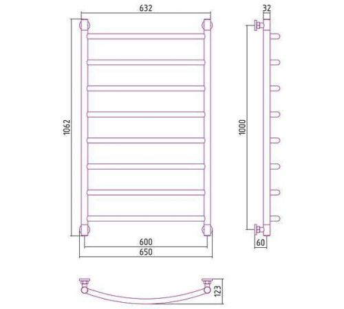 Полотенцесушитель водяной Сунержа Галант+ 600x1000 мм без покрытия 00-0200-1060
