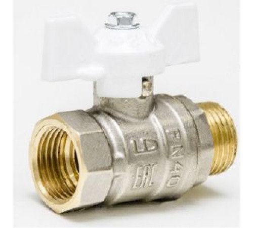 Кран шаровой латунный LD Pride 1/2 ВР/НР бабочка белая ручка 47.302.15 W