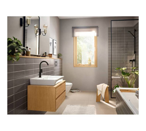 Смеситель для раковины Hansgrohe Rebris E с поворотным изливом и донным клапаном черный матовый 72576670