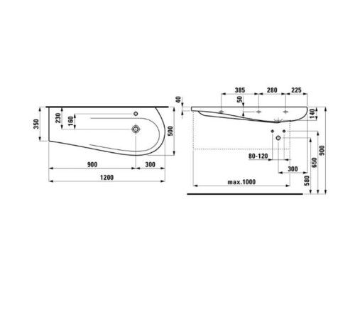 Раковина Laufen Il Bagno Alessi One 120х50х16.5 см 1 отверстие LLC белый 8.1497.4.400.104.1