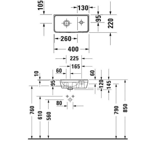 Раковина Duravit D-Neo 40х22 см 1 отверстие белый 0739400041