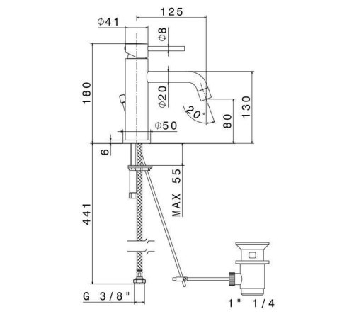 Смеситель для раковины Newform XT на 1 отверстие с донным клапаном излив 12.5 см хром 4200.21.018