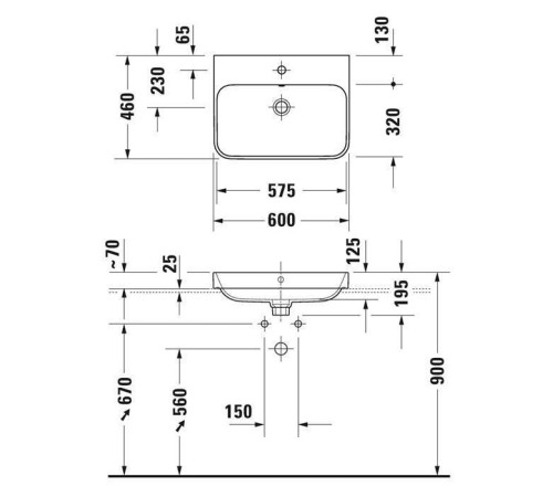 Раковина Duravit Happy D.2 Plus 60х46 см 1 отверстие белый 2360600000