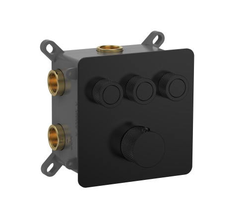 Термостат встраиваемый AquaMoon на 3 потребителя с внутренней частью черный матовый AQM8812MB