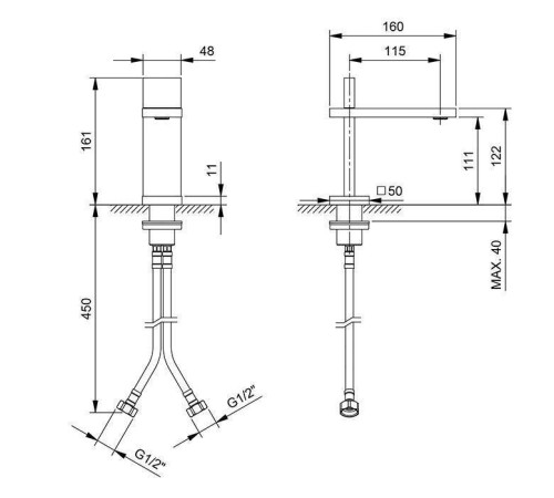Смеситель для раковины Fantini Ak/25 на 1 отверстие Matt Gun Metal PVD 48P5T004WF