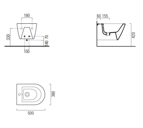 Биде подвесное GSI Kube X 500 х 360 мм белый глянцевый с креплением 9464FR5111