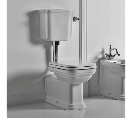 Унитаз напольный удлиненный Kerasan Waldorf 65х37 см с низким бачком и трубой белый/хром 411601/418201/751390/760390/757190