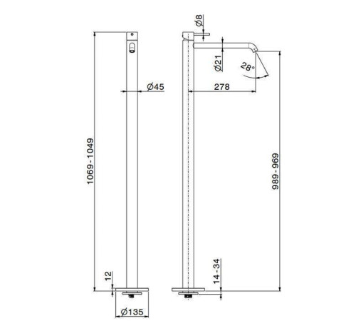 Смеситель для раковины напольный Newform XT наружная часть излив 28 см хром 4221E.21.018