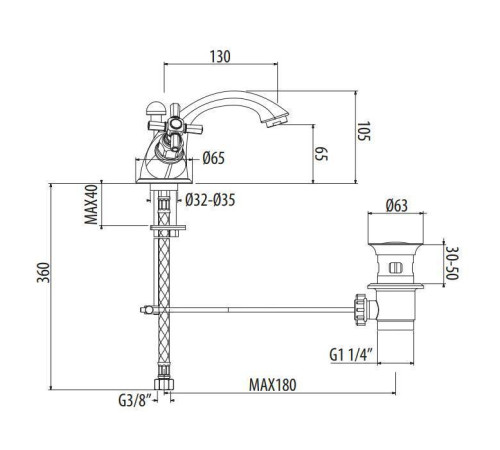 Смеситель для раковины Gattoni TRD Paris на 1 отверстие золото 24К TR310/18D0
