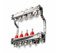 Коллекторный блок из нержавеющей стали Gekon 1x3/4 EK 4 выхода со сливными кранами и воздухоотводчиками GK 72104