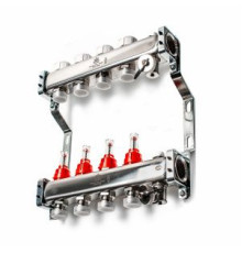 Коллекторный блок из нержавеющей стали Gekon 1x3/4 EK 4 выхода со сливными кранами и воздухоотводчиками GK 72104