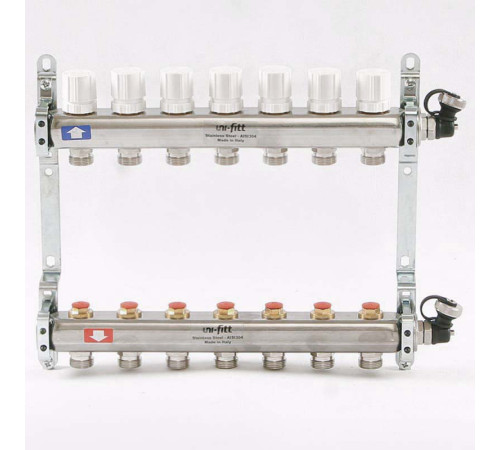 Коллекторная группа из нержавеющей стали Uni-Fitt 315S с регулировочными и термостатическими вентилями 1 x 3/4 EK 7 выходов 451I4307