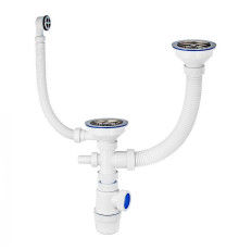 Сифон для двойной мойки Wirquin Элит 1 1/2 x 40 мм чашки 114 мм с отводом и переливом 30986178