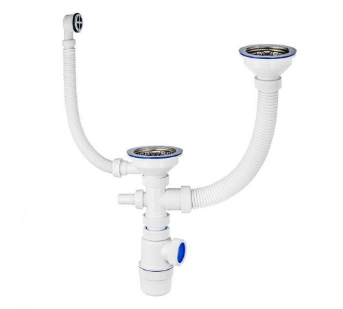 Сифон для двойной мойки Wirquin Элит 1 1/2 x 40 мм чашки 114 мм с отводом и переливом 30986178