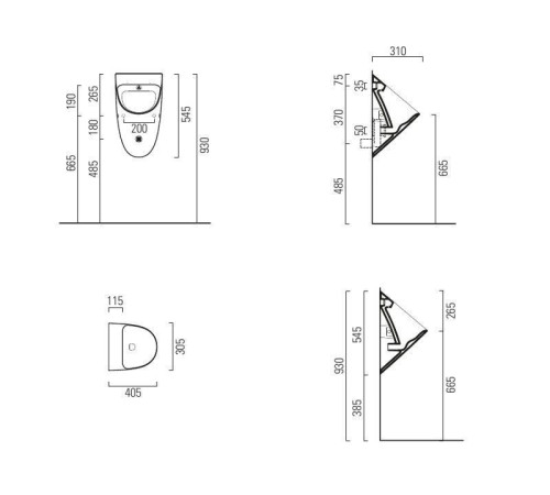 Писсуар подвесной безободковый GSI Community 300х300 мм белый глянцевый 769511