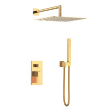 Душевой комплект встраиваемый Boheme Qubic со смесителем и верхним душем gold 474-3-G
