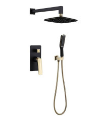 Душевая система Boheme Venturo встраиваемая со смесителем верхним и ручным душем черный глянцевый/золото 384-B
