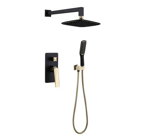Душевая система Boheme Venturo встраиваемая со смесителем верхним и ручным душем черный глянцевый/золото 384-B