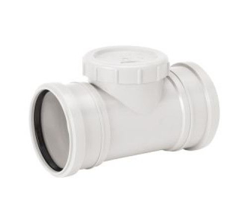 Патрубок для прочистки двухраструбный Uponor Decibel 110 мм ПП белый 1000236