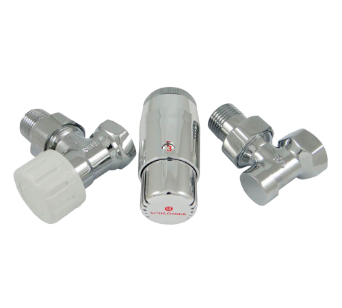 Комплект подключения радиаторный угловой Schlosser STANDARD MINI 1/2 с термоголовкой MINI DIAMANT M30x1.5 хром 602200054