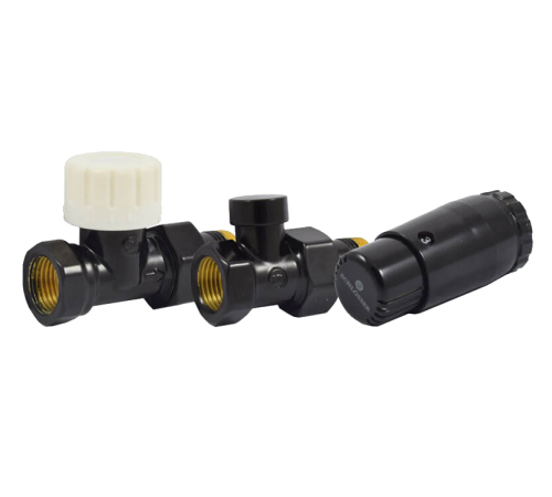 Комплект подключения радиаторный прямой Schlosser STANDARD MINI 1/2 с термоголовкой MINI DIAMANT M30x1.5 RAL 9005 602200058