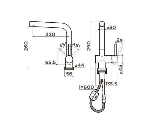 Смеситель для кухни с выдвижным изливом Omoikiri Koriyama-BN нержавеющая сталь 4991006