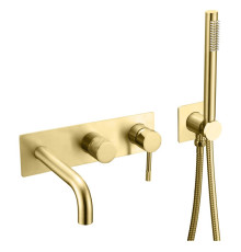 Смеситель на борт ванны Boheme Uno на 4 отверстия с ручным душем gold 464-3-G
