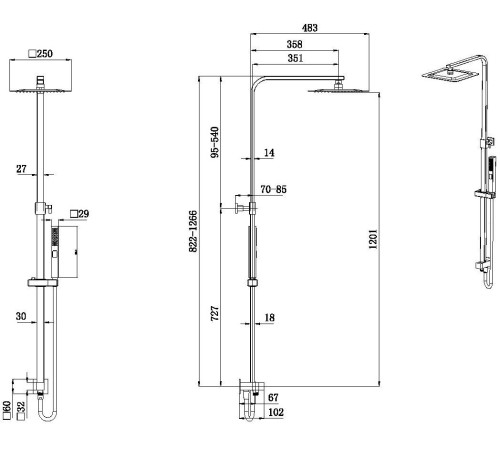Душевая стойка с верхним душем Allen Brau Infinity 3 режима 25x48.3x126.6 см хром 5.21031-00